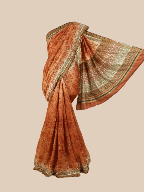 

Pothys Orange & Yellow Floral Embroidered Pure Silk Saree