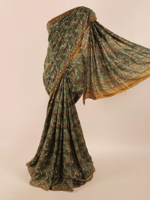 

Pothys Green & Orange Floral Embroidered Pure Silk Saree