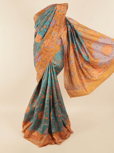 

Pothys Sea Green & Orange Floral Embroidered Pure Silk Saree