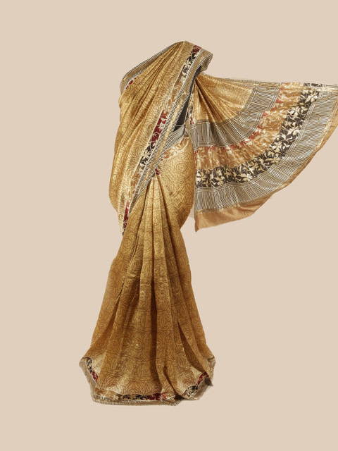 

Pothys Cream-Coloured & Beige Floral Embroidered Pure Silk Saree
