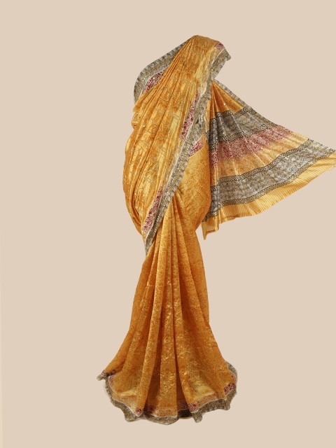 

Pothys Yellow & Red Floral Embroidered Pure Silk Saree