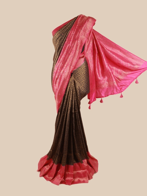 

Pothys Navy Blue & Pink Ethnic Motifs Zari Pure Silk Saree