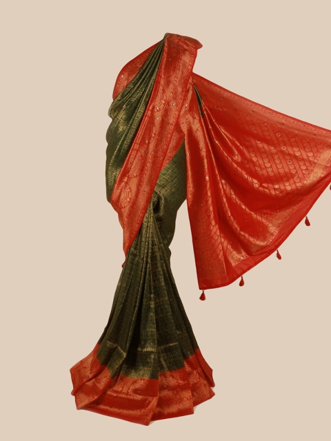 

Pothys Green & Red Ethnic Motifs Zari Pure Silk Saree