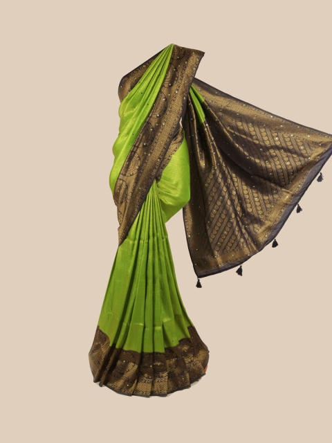 

Pothys Lime Green & Blue Ethnic Motifs Zari Pure Silk Saree