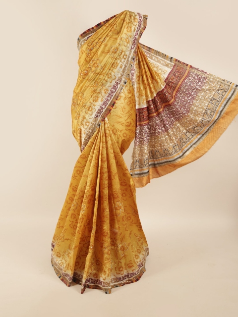 

Pothys Yellow & Maroon Floral Embroidered Pure Silk Saree