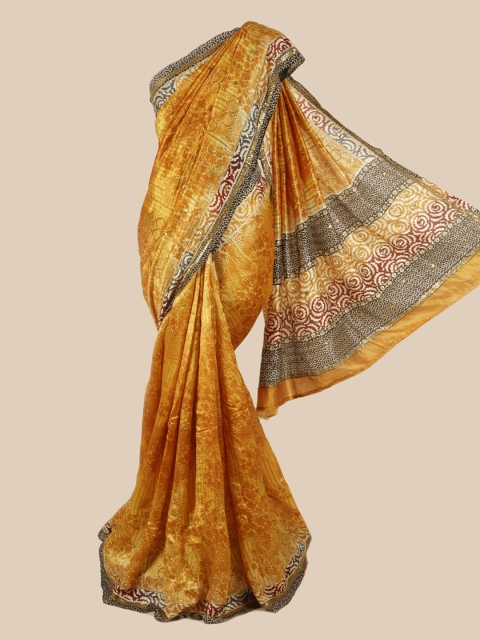 

Pothys Yellow & Black Floral Embroidered Pure Silk Saree