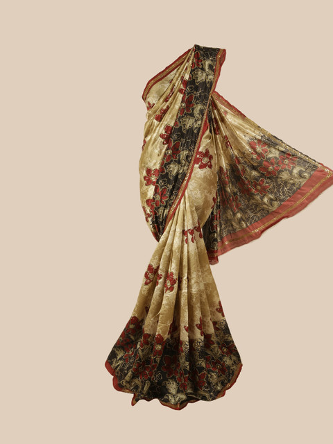 

Pothys Cream-Coloured & Black Floral Embroidered Pure Silk Saree