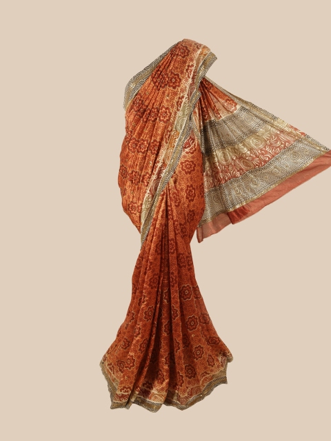 

Pothys Orange & Maroon Floral Embroidered Pure Silk Saree