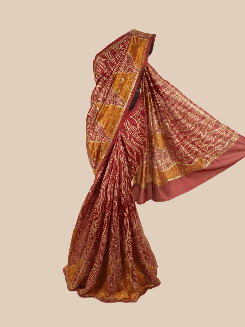 

Pothys Maroon & Yellow Embroidered Pure Silk Saree