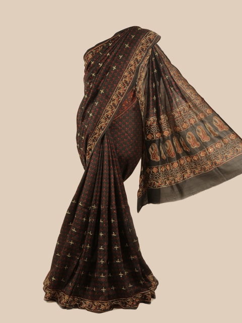 

Pothys Black & Red Floral Embroidered Pure Silk Saree