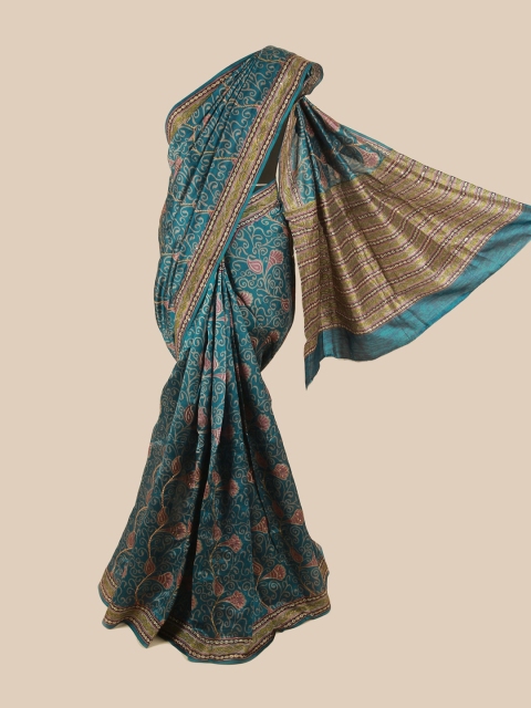 

Pothys Blue & Pink Floral Embroidered Pure Silk Saree