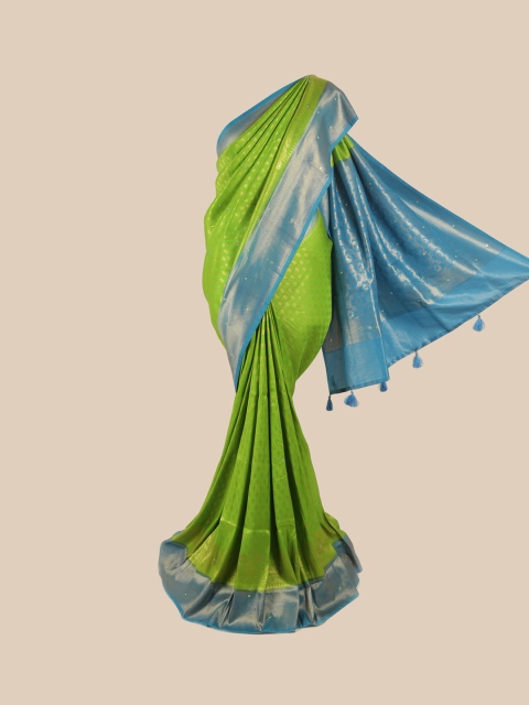 

Pothys Green & Turquoise Blue Floral Zari Pure Silk Saree