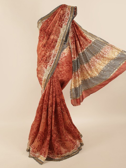 

Pothys Rust & White Floral Embroidered Pure Silk Saree