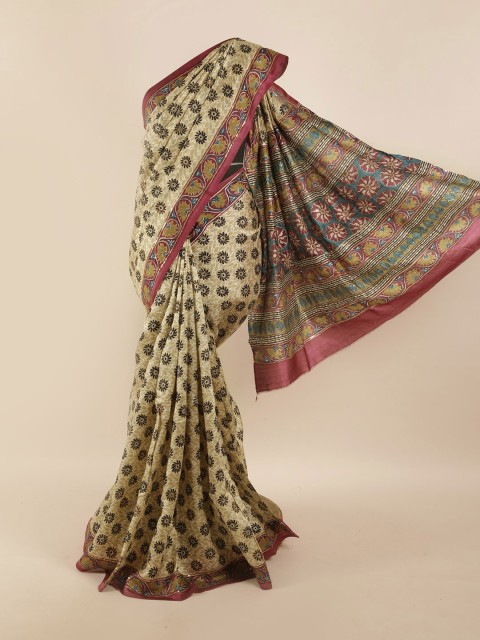 

Pothys Cream-Coloured & Black Floral Embroidered Pure Silk Saree