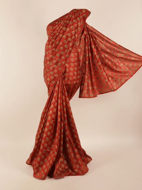 

Pothys Red & Gold-Toned Paisley Sequinned Pure Silk Saree