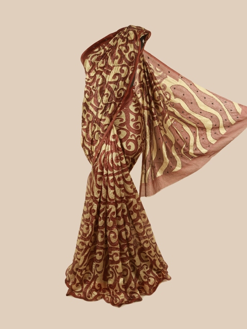 

Pothys Cream-Coloured & Maroon Ethnic Motifs Embroidered Pure Silk Saree
