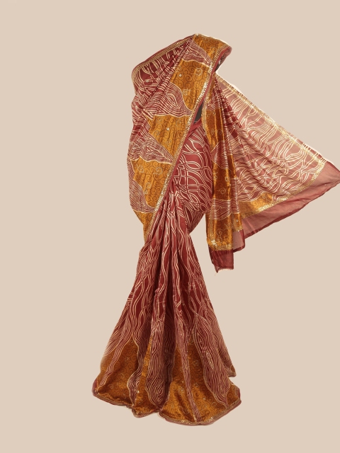 

Pothys Maroon & Mustard Embroidered Pure Silk Saree