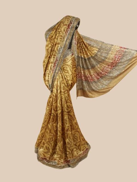 

Pothys Gold-Toned & Black Ethnic Motifs Sequinned Pure Silk Saree