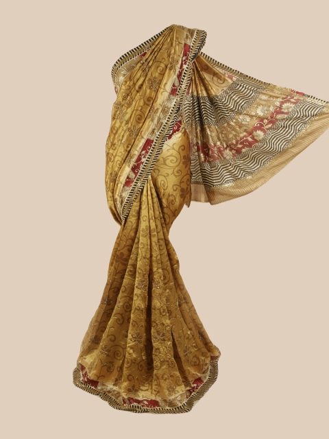 

Pothys Gold-Toned & Maroon Floral Beads and Stones Pure Silk Saree