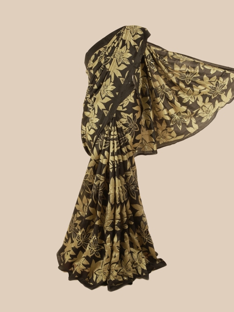 

Pothys Black & Gold-Toned Floral Beads and Stones Pure Silk Saree