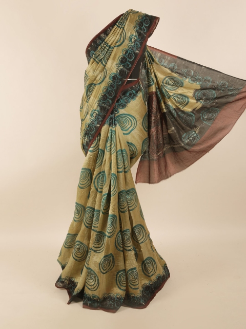 

Pothys Cream-Coloured & Black Beads and Stones Pure Silk Saree