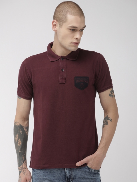 

YWC Men Maroon Solid Polo T-shirt