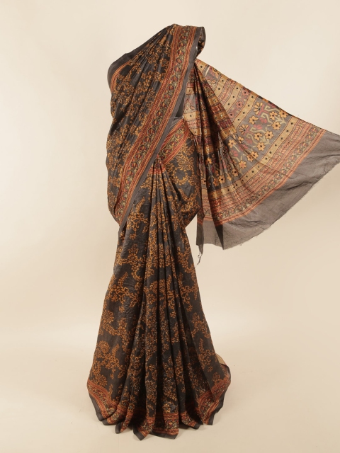 

Pothys Grey & Orange Floral Beads and Stones Pure Silk Saree