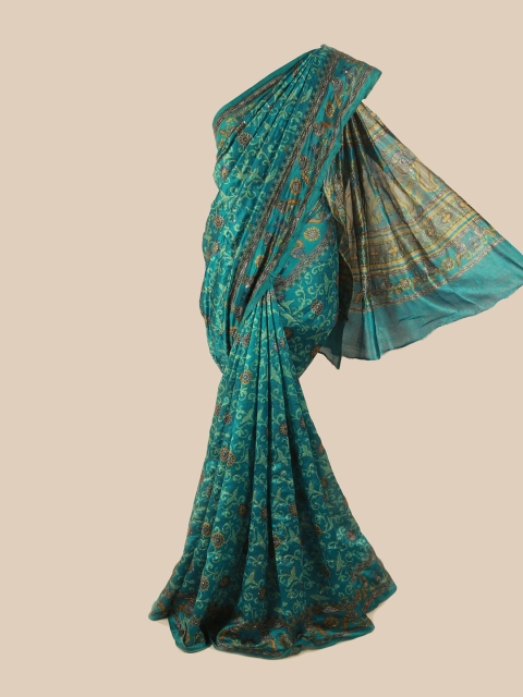 

Pothys Blue & Green Floral Beads and Stones Pure Silk Saree