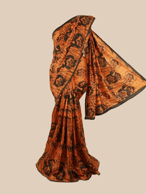 

Pothys Orange & Black Floral Embroidered Pure Silk Saree