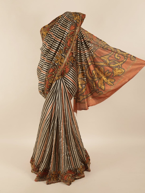 

Pothys Multicoloured Striped Sequinned Pure Silk Saree, Multi
