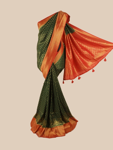 

Pothys Green & Orange Ethnic Motifs Zari Pure Silk Saree