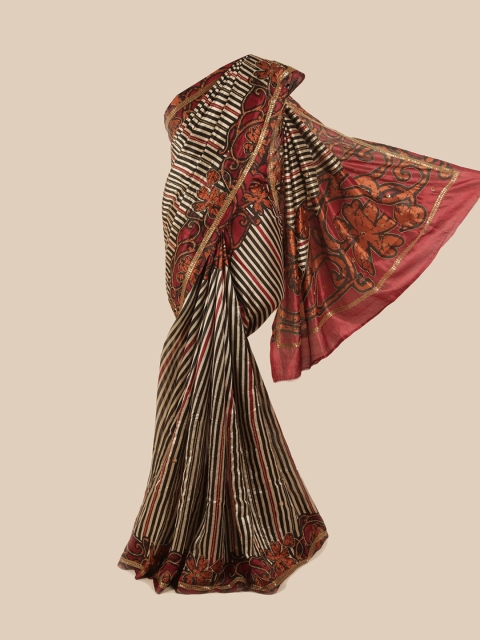 

Pothys Multicoloured Striped Beads and Stones Pure Silk Saree, Multi