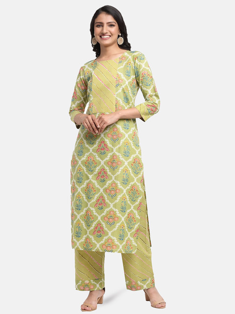 

KALINI Women Green Ethnic Motifs Printed Regular Pure Cotton Kurta with Palazzos