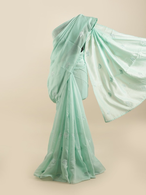 

Pothys Sea Green Floral Embroidered Silk Blend Saree