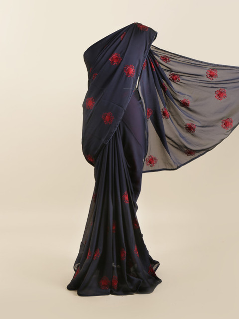 

Pothys Blue & Red Ethnic Motifs Silk Blend Saree