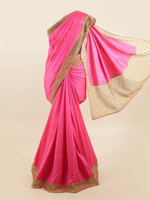 

Pothys Pink & Gold-Toned Silk Blend Saree