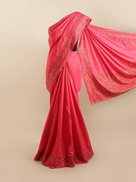 

Pothys Pink & Green Floral Beads and Stones Silk Blend Saree