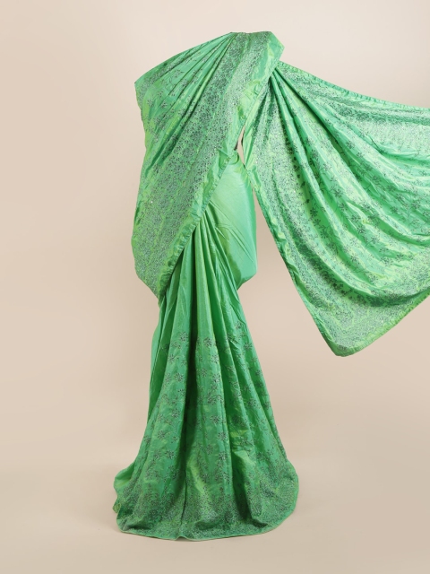 

Pothys Green & Silver-Toned Embellished Silk Blend Saree