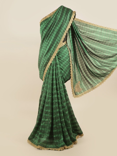 

Pothys Green & Black Checked Silk Blend Saree