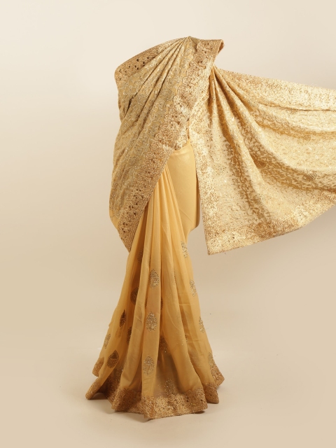 

Pothys Gold-Toned Embellished Silk Blend Saree