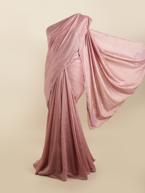

Pothys Pink & Gold-Toned Embellished Silk Blend Saree