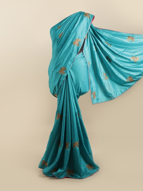 

Pothys Blue & Orange Embellished Silk Blend Saree
