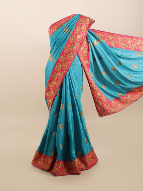

Pothys Blue & Pink Embellished Silk Blend Saree
