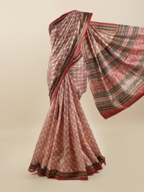 

Pothys Cream-Coloured & Maroon Floral Pure Silk Saree