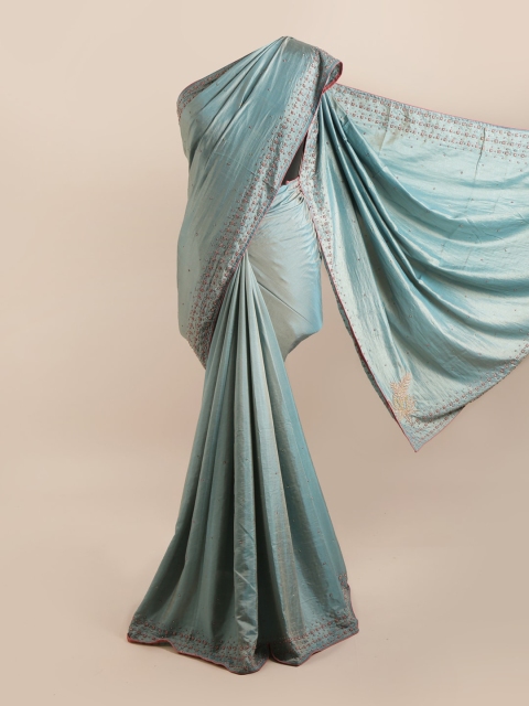 

Pothys Blue & Pink Embellished Beads and Stones Silk Blend Saree