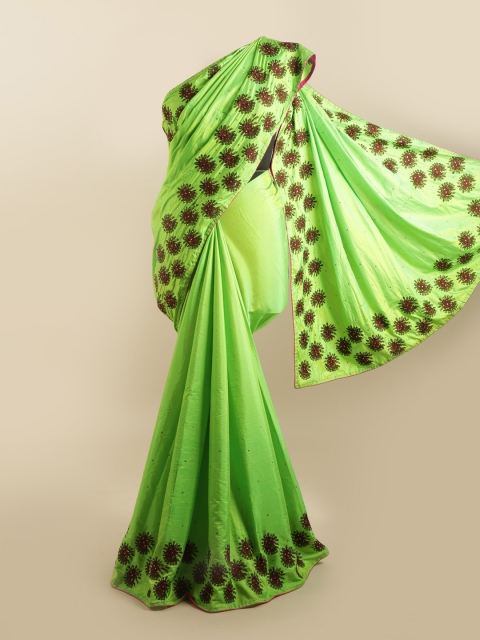 

Pothys Green & Brown Embellished Beads and Stones Silk Blend Saree