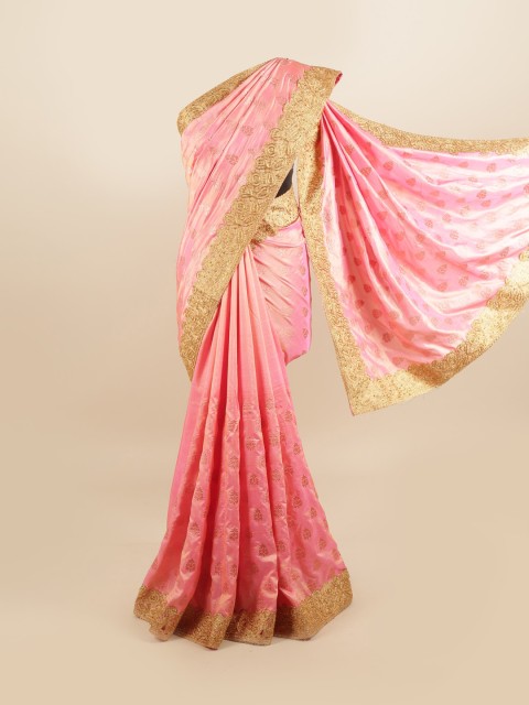

Pothys Pink & Gold-Toned Woven Design Zari Silk Blend Saree