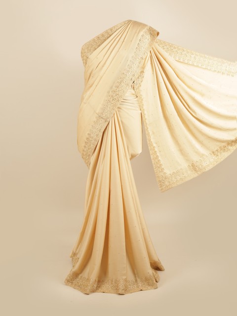 

Pothys Cream-Coloured Embellished Beads and Stones Silk Blend Saree