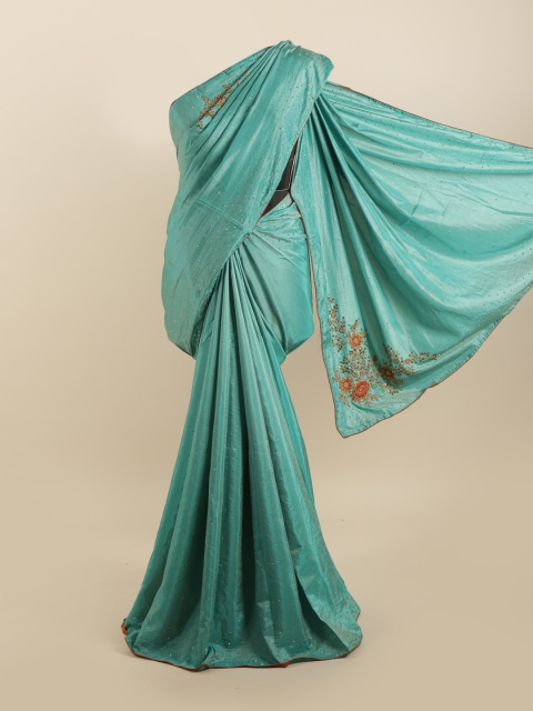 

Pothys Sea Green & Red Floral Beads and Stones Silk Blend Saree