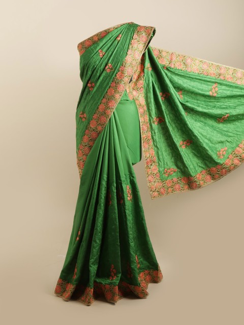 

Pothys Green & Pink Floral Silk Blend Saree
